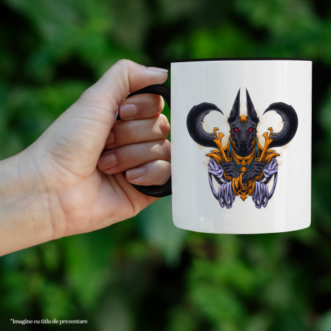 Cana Cu Anubis, Zeu, Egiptean, Mitologie, Multicolor 330 ml, Ceramica cu Maner Negru [2]