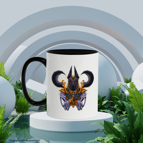 Cana Cu Anubis, Zeu, Egiptean, Mitologie, Multicolor 330 ml, Ceramica cu Maner Negru [1]