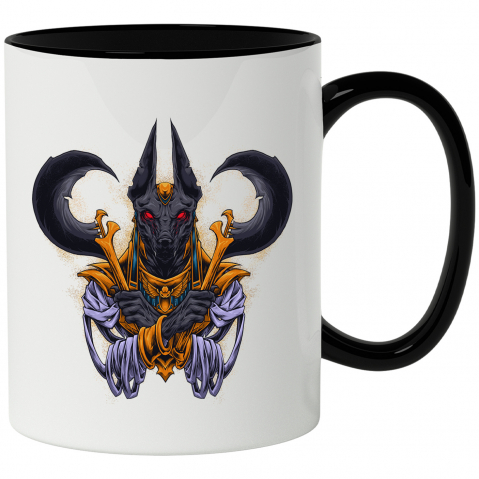 Maner Negru - Cana Cu Anubis, Zeu, Egiptean, Mitologie, Multicolor 330 ml, Ceramica cu Maner Negru