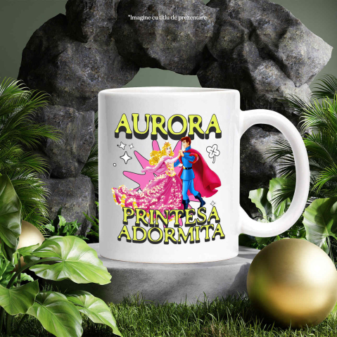 Cana Cu Aurora si Printul – Noaptea Dansului Magic Ceramica, 330ML, cu Maner Alb [2]