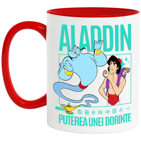 Desene Animate - Cana Cu Aventura lui Aladin si Duhul albastru Ceramica, 330ML, cu Maner Rosu