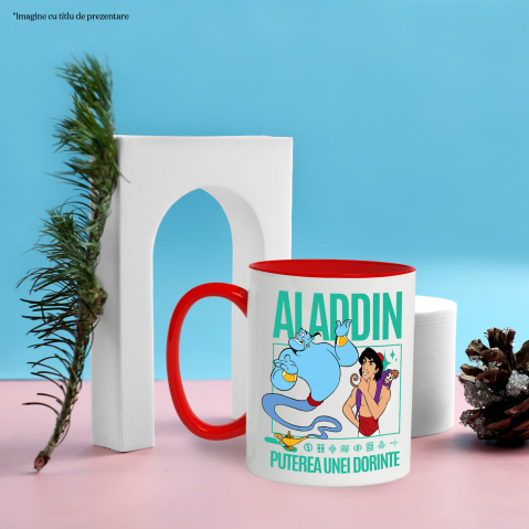 Cana Cu Aventura lui Aladin si Duhul albastru Ceramica, 330ML, cu Maner Rosu [2]