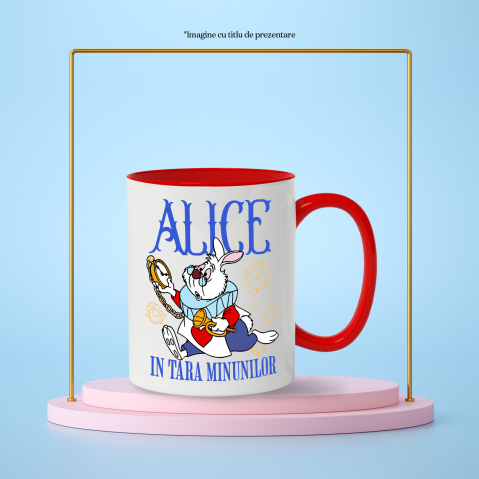 Cana Cu Aventuri cu Iepurele Alb Ceramica, 330ML, cu Maner Rosu [2]