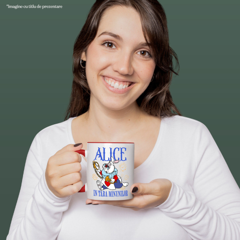 Cana Cu Aventuri cu Iepurele Alb Ceramica, 330ML, cu Maner Rosu [1]