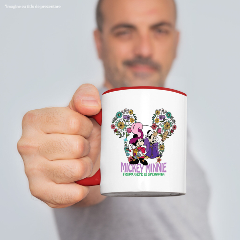 Cana Cu Aventuri cu Minnie si Mickey Jucand Roluri Ceramica, 330ML, cu Maner Rosu [1]