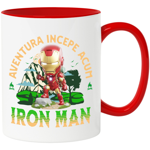 Calatorie - Cana Cu Aventuri în Natură cu Iron Man din Lumea Disney Ceramica, 330ML, cu Maner Rosu