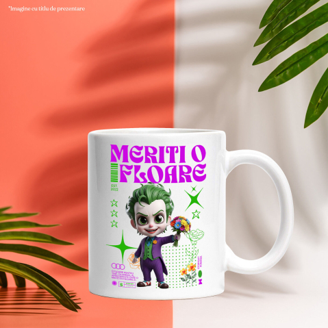 Cana Cu Aventuri Joker si Flori Disney Ceramica, 330ML, cu Maner Alb [2]