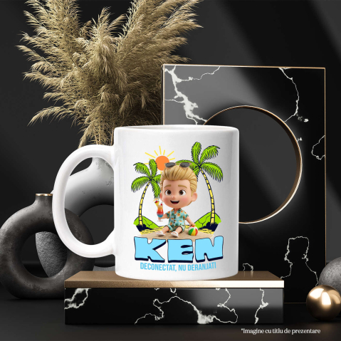 Cana Cu Aventuri la Mare cu Ken Ceramica, 330ML, cu Maner Alb [2]