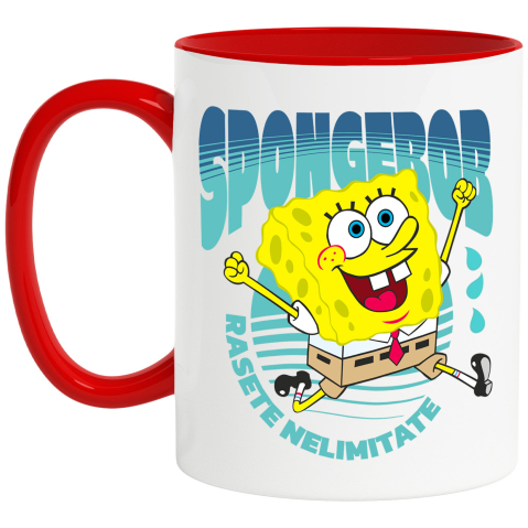 Căni - Cana Cu Aventurile Neasteptate ale lui SpongeBob in Lumea Subacvatica Ceramica, 330ML, cu Maner Rosu