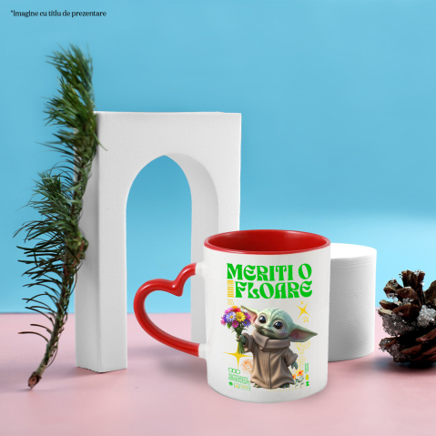 Cana Cu Baby Yoda si Flori din Lumea Disney, Ceramica, 330ML [2]