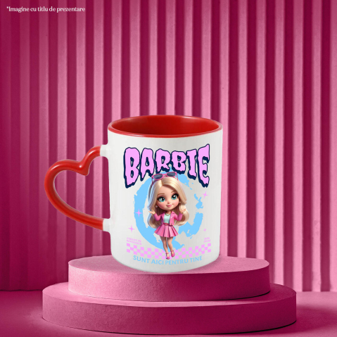 Cana Cu Barbie Universul Magiei Disney Ceramica, 330ML, cu Maner Inima Rosie [1]