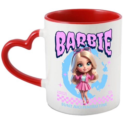 Căni - Cana Cu Barbie Universul Magiei Disney Ceramica, 330ML, cu Maner Inima Rosie