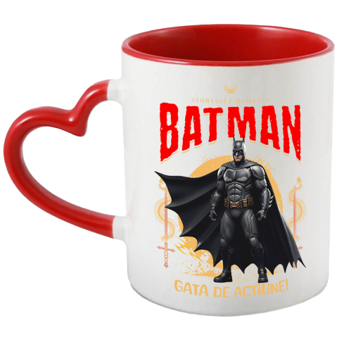 Căni - Cana Cu Batman - Aventuri Întunecate și Magie Disney Ceramica, 330ML, cu Maner Inima Rosie