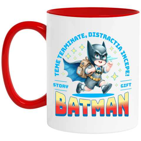 Cani Personalizate - Cana Cu Batman – Scoala Si Distractie, Ceramica, 330ML