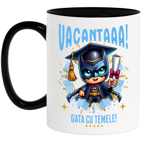 Educatie - Cana Cu Batman si Visele de Vacanta Ceramica, 330ML, cu Maner Negru