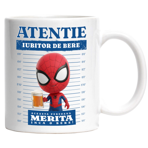 Desene Animate - Cana Cu Bere si Cadou Spiderman – Puterea Aventura în Mâinile Tale, Ceramica, 330ML