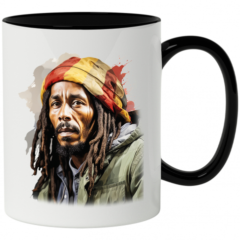 Maner Negru - Cana Cu Bob Marley, Cantaret, Celebritate, Artist, Muzica, Multicolor 330 ml, Ceramica cu Maner Negru