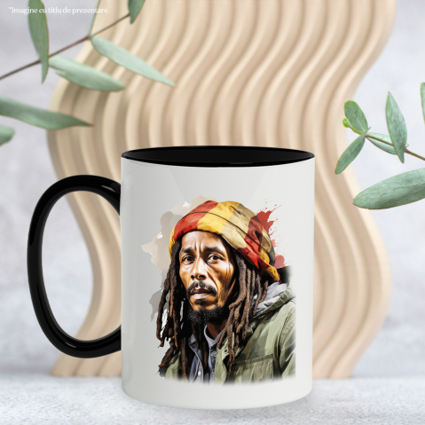 Cana Cu Bob Marley, Cantaret, Celebritate, Artist, Muzica, Multicolor 330 ml, Ceramica cu Maner Negru [1]