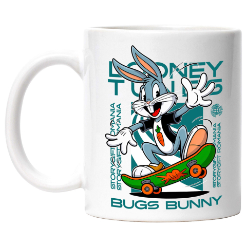 Desene Animate - Cana Cu Bugs Bunny – Aventuri si Distractie Ceramica, 330ML, cu Maner Alb