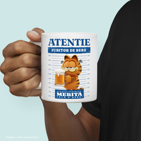 Cana Cu Cadou Garfield si o Bere Speciala Ceramica, 330ML, cu Maner Alb [1]