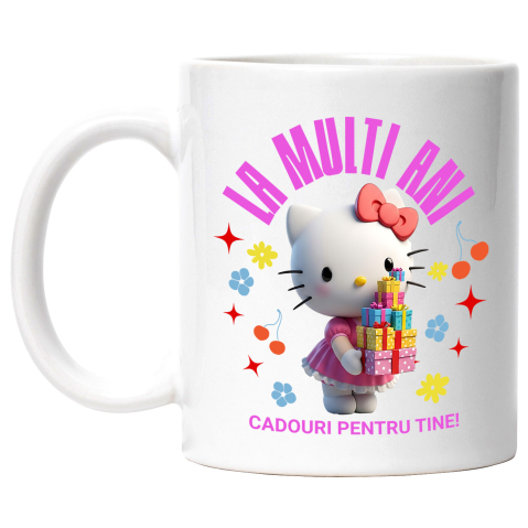 Desene Animate - Cana Cu Cadou Hello Kitty - Surpriza Perfecta pentru Ziua Ta, Ceramica, 330ML