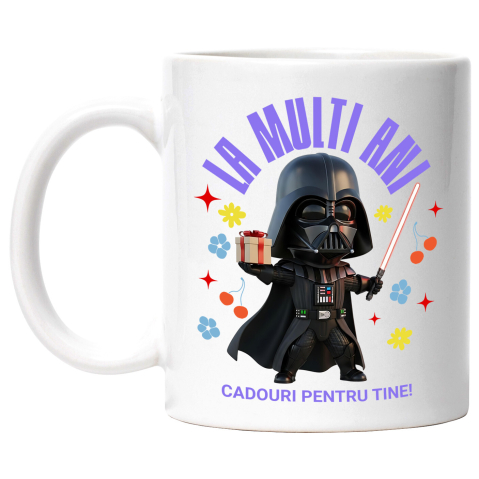 Căni - Cana Cu Cadouri Tematice Darth Vader pentru Aniversare Ceramica, 330ML, cu Maner Alb