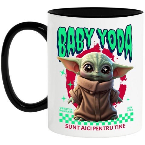 Căni - Cana Cu Cadru Baby Yoda Aventuri Disney Ceramica, 330ML, cu Maner Negru