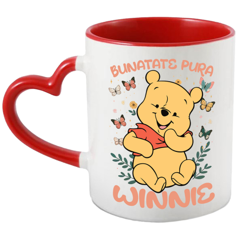Căni - Cana Cu Când fluturii danseaza, Winnie zambeste Ceramica, 330ML, cu Maner Inima Rosie