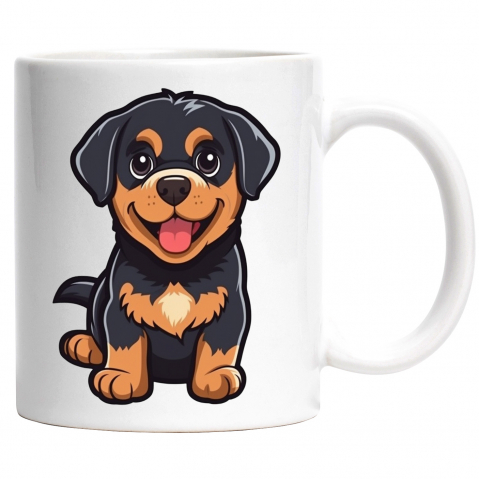 Maner Alb - Cana Cu Catel, Pui, Iubitori De Desene Animate, Rottweiler, Multicolor 330 ml, Ceramica cu Maner Alb