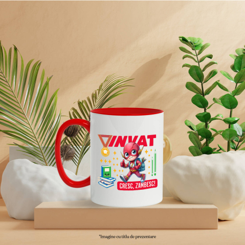 Cana Cu Cu Flash, Cresc și Învaț Din Cărți Ceramica, 330ML, cu Maner Rosu [2]
