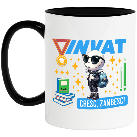 Educatie - Cana Cu Cu Jack Skellington, Zambim Si Invatam Sa Fim Mai Buni, Ceramica, 330ML