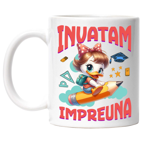Căni - Cana Cu Daisy – Invatam In Echipa Cu Zambete Ceramica, 330ML, cu Maner Alb