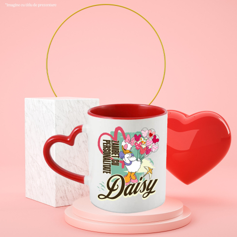 Cana Cu Daisy si petalele de soare Ceramica, 330ML, cu Maner Inima Rosie [2]