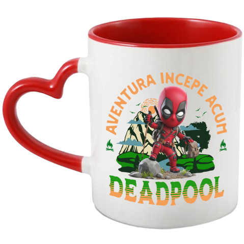 Calatorie - Cana Cu Deadpool - Drumeție Spumoasă și Pline de Distracție Disney Ceramica, 330ML, cu Maner Inima Rosie