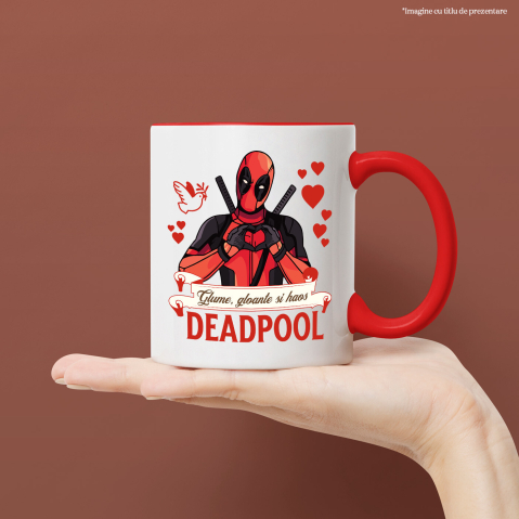 Cana Cu Deadpool emana iubire si inimi rosii, Ceramica, 330ML [1]