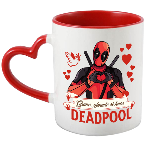 Desene Animate - Cana Cu Deadpool emana iubire si inimi rosii, Ceramica, 330ML