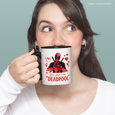 Cana Cu Deadpool emana iubire si inimi rosii, Ceramica, 330ML [2]