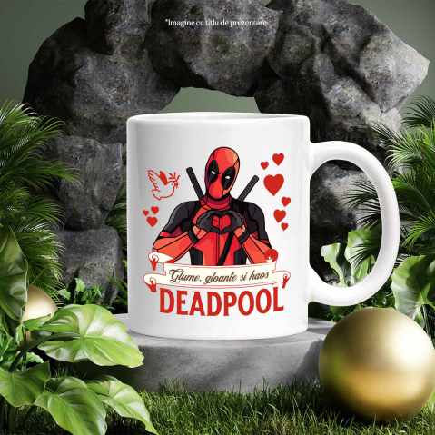 Cana Cu Deadpool emana iubire si inimi rosii, Ceramica, 330ML [3]