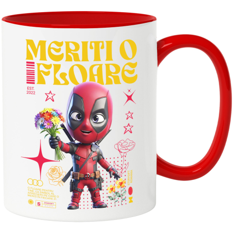 Căni - Cana Cu Deadpool Flori din Universul Disney, Ceramica, 330ML