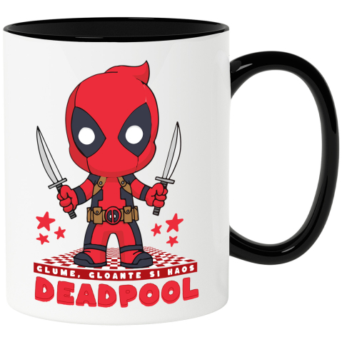 Desene Animate - Cana Cu Deadpool – razboinicul cu sabiile Ceramica, 330ML, cu Maner Negru