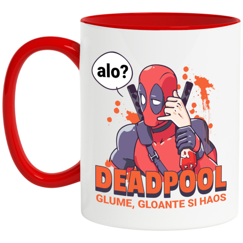 Desene Animate - Cana Cu Deadpool si misiunea periculoasa Ceramica, 330ML, cu Maner Rosu