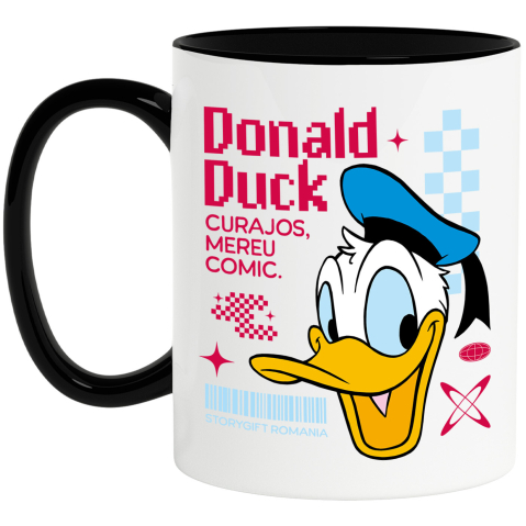 Desene Animate - Cana Cu Donald Duck cu zambet plin de energie Ceramica, 330ML, cu Maner Negru