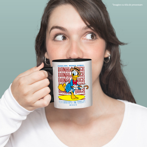 Cana Cu Donald Duck pe ritmuri vesele Ceramica, 330ML, cu Maner Negru [1]