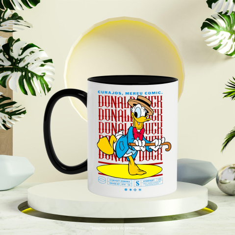 Cana Cu Donald Duck pe ritmuri vesele Ceramica, 330ML, cu Maner Negru [2]