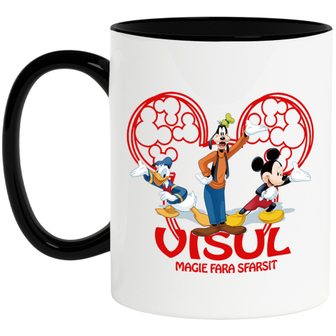 Căni - Cana Cu Donald, Goofy si Mickey – Veselie Impreuna Ceramica, 330ML, cu Maner Negru