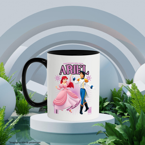 Cana Cu Dragoste si Curaj - Ariel si Printul Eric Ceramica, 330ML, cu Maner Negru [2]