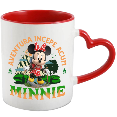 Calatorie - Cana Cu Drumetii Disney alături de Minnie Mouse Ceramica, 330ML, cu Maner Inima Rosie