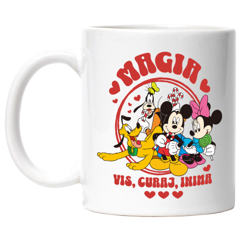 Valentine's Day - Cana Cu Echipa Mickey Mouse – Distractie Garantata Ceramica, 330ML, cu Maner Alb