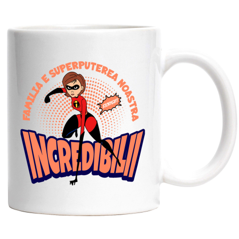 Desene Animate - Cana Cu Elastigirl – forta si agilitate Ceramica, 330ML, cu Maner Alb