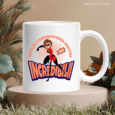 Cana Cu Elastigirl – forta si agilitate Ceramica, 330ML, cu Maner Alb [2]